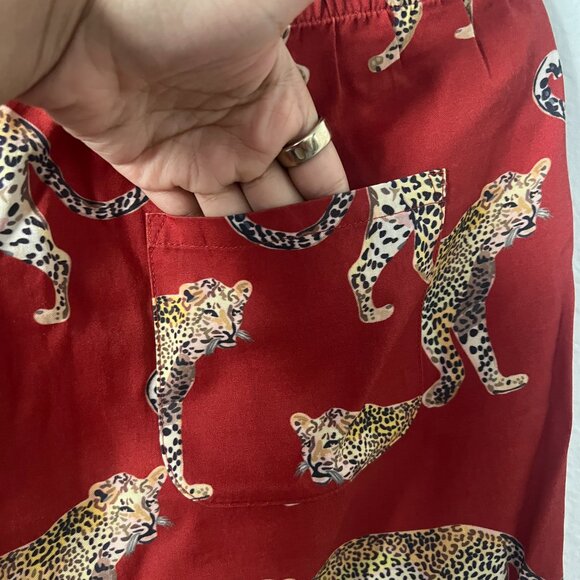 Katie Kime Sz S Cheetah‎ Pajama Pants Red Jungle Animal Cotton Blend - Picture 7 of 9